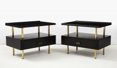  Grosfeld House Grosfeld House Two Tier Brass And Black Lacquer End Tables - 2078963