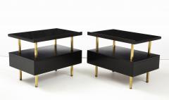  Grosfeld House Grosfeld House Two Tier Brass And Black Lacquer End Tables - 2078968