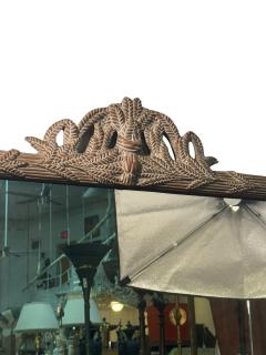  Grosfeld House HOLLYWOOD REGENCY CARVED FRONDS CERUSED OAK WITH MIRRORED SQUARES TRIM MIRROR - 4410313