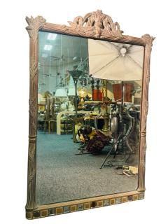  Grosfeld House HOLLYWOOD REGENCY CARVED FRONDS CERUSED OAK WITH MIRRORED SQUARES TRIM MIRROR - 4410315