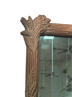  Grosfeld House HOLLYWOOD REGENCY CARVED FRONDS CERUSED OAK WITH MIRRORED SQUARES TRIM MIRROR - 4410317