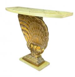  Grosfeld House Hollywood Regency Italian Provincial Faux Marble Console in Seashelll Form - 3708495