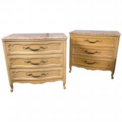  Grosfeld House Pair Of Louis XV Style Grosfeld House Marble Top Distressed Four Drawer Commodes - 3001414