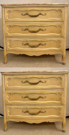  Grosfeld House Pair Of Louis XV Style Grosfeld House Marble Top Distressed Four Drawer Commodes - 3001416