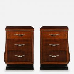  Grosfeld House Pair of Art Deco Walnut Black Lacquer Nightstands by Grosfeld House - 4623499