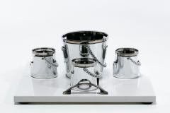  Gucci 1970s Gucci Style Vintage Chrome Smoked Glass Chained Barware Caddy Set - 4794943