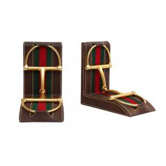  Gucci Gucci Bookends Leather Brass Horsebit Signed - 2844504