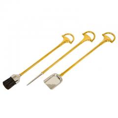  Gucci Gucci Horsebit Fireplace Tools Gold Tone Brass and Silver Chrome Signed - 2829233