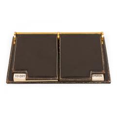  Gucci Gucci Mid Century Modern Dark Brown Leather and Brass Desk Planner - 4732946