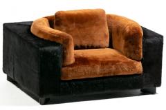  Gucci Gucci Monumental 1970s Club Chairs in New Black Cowhides and Chocolate Shearling - 4342003