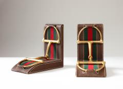  Gucci Pair of Leather and Brass Bookends Gucci Italy c 1970 - 3418257