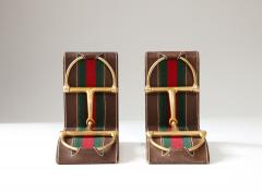 Gucci Pair of Leather and Brass Bookends Gucci Italy c 1970 - 3418258