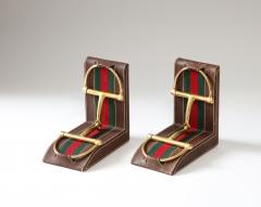  Gucci Pair of Leather and Brass Bookends Gucci Italy c 1970 - 3418260