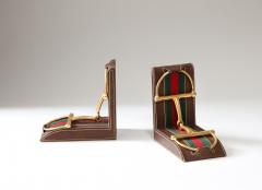  Gucci Pair of Leather and Brass Bookends Gucci Italy c 1970 - 3418261