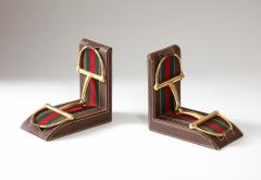  Gucci Pair of Leather and Brass Bookends Gucci Italy c 1970 - 3418262