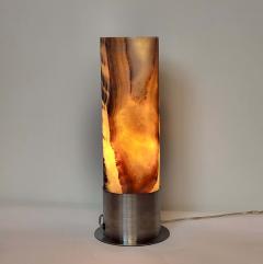  Gueridon Ambient Brown Onyx Table Lamp with Leather Backed Stainless Steel Base - 3024094