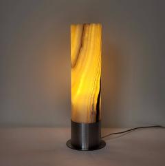  Gueridon Ambient Brown and White Onyx Table Lamp with Leather Backed Stainless Steel Base - 3024117