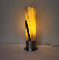  Gueridon Ambient Brown and White Onyx Table Lamp with Leather Backed Stainless Steel Base - 3024119