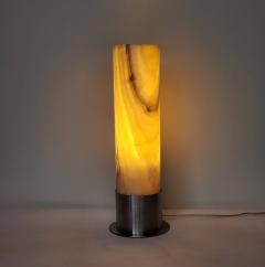  Gueridon Ambient Brown and White Onyx Table Lamp with Leather Backed Stainless Steel Base - 3024120