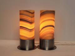  Gueridon Set of 2 Ambient Onyx Table Lamps with Leather Backed Stainless Steel Base - 3024073