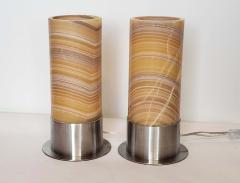  Gueridon Set of 2 Ambient Onyx Table Lamps with Leather Backed Stainless Steel Base - 3024074