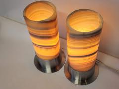  Gueridon Set of 2 Ambient Onyx Table Lamps with Leather Backed Stainless Steel Base - 3024076