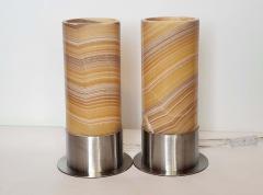  Gueridon Set of 2 Ambient Onyx Table Lamps with Leather Backed Stainless Steel Base - 3024077