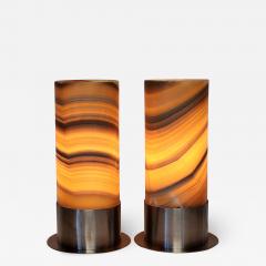 Gueridon Set of 2 Ambient Onyx Table Lamps with Leather Backed Stainless Steel Base - 3025032