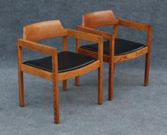  Gunlocke Set of 6 Solid Quartersawn Oak Arm or Dining Chairs in Black Leather by Gunlocke - 3442399
