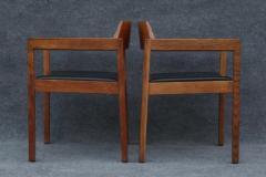  Gunlocke Set of 6 Solid Quartersawn Oak Arm or Dining Chairs in Black Leather by Gunlocke - 3442485