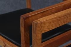 Gunlocke Set of 6 Solid Quartersawn Oak Arm or Dining Chairs in Black Leather by Gunlocke - 3442496