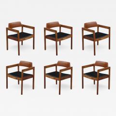  Gunlocke Set of 6 Solid Quartersawn Oak Arm or Dining Chairs in Black Leather by Gunlocke - 3444440