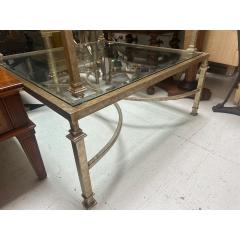  Gustav Carroll Art Deco Gustav Carroll White Gold Gilt Metal Beveled Glass Cocktail Table - 4157628