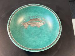  Gustavsberg ART DECO ARGENTA FOOTED BOWL DECORATED WITH SIVER INLAID FISH - 3327031