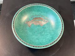  Gustavsberg ART DECO ARGENTA FOOTED BOWL DECORATED WITH SIVER INLAID FISH - 3327032