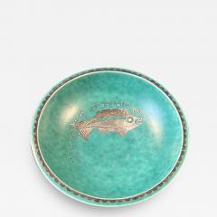  Gustavsberg ART DECO ARGENTA FOOTED BOWL DECORATED WITH SIVER INLAID FISH - 3333644