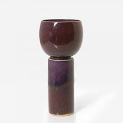  Gustavsberg Studio STIG LINDBERG UNIQUE GRAIL SHAPED OBJECT IN PURPLE GLAZE GUSTAVSBERG SWEDEN - 3637082