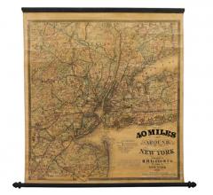  H H Lloyd 1870 40 Miles Around New York by H H Lloyd Hanging Map on Original Rollers - 3929021