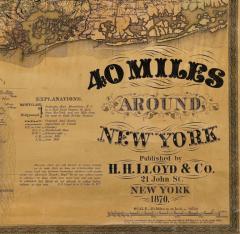  H H Lloyd 1870 40 Miles Around New York by H H Lloyd Hanging Map on Original Rollers - 3929022