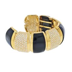  Hammerman Brothers 18K Yellow Gold Approx 41 Carat Black Agate Large Bangle Bracelet - 3791829