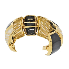  Hammerman Brothers 18K Yellow Gold Approx 41 Carat Black Agate Large Bangle Bracelet - 3791831