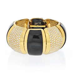  Hammerman Brothers 18K Yellow Gold Approx 41 Carat Black Agate Large Bangle Bracelet - 3791832