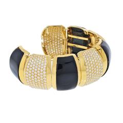  Hammerman Brothers HAMMERMAN BROTHERS 18K YELLOW GOLD 26 CARAT BLACK AGATE LARGE BANGLE BRACELET - 2444481