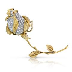  Hammerman Brothers HAMMERMAN BROTHERS PLATINUM 18K YELLOW GOLD DIAMOND ROSE VINTAGE BROOCH - 1744576