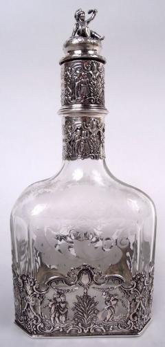  Hanau Pair of Antique German Hanau Rococo Silver Glass Decanters - 4156344