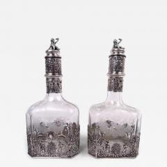  Hanau Pair of Antique German Hanau Rococo Silver Glass Decanters - 4159537