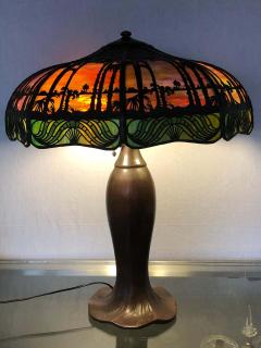  Handel Co Arts Crafts Handel Palm Tree Table Lamp Signed on Base and Shade - 1291035