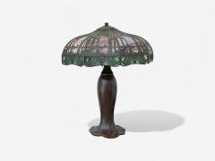  Handel Co Handel Co Arts and Crafts Palm Tree Table Lamp Art Glass Bronze 1900s - 4228131