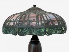  Handel Co Handel Co Arts and Crafts Palm Tree Table Lamp Art Glass Bronze 1900s - 4228132