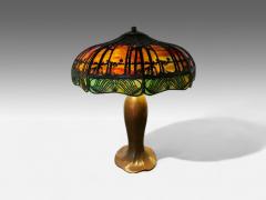  Handel Co Handel Co Arts and Crafts Palm Tree Table Lamp Art Glass Bronze 1900s - 4228133